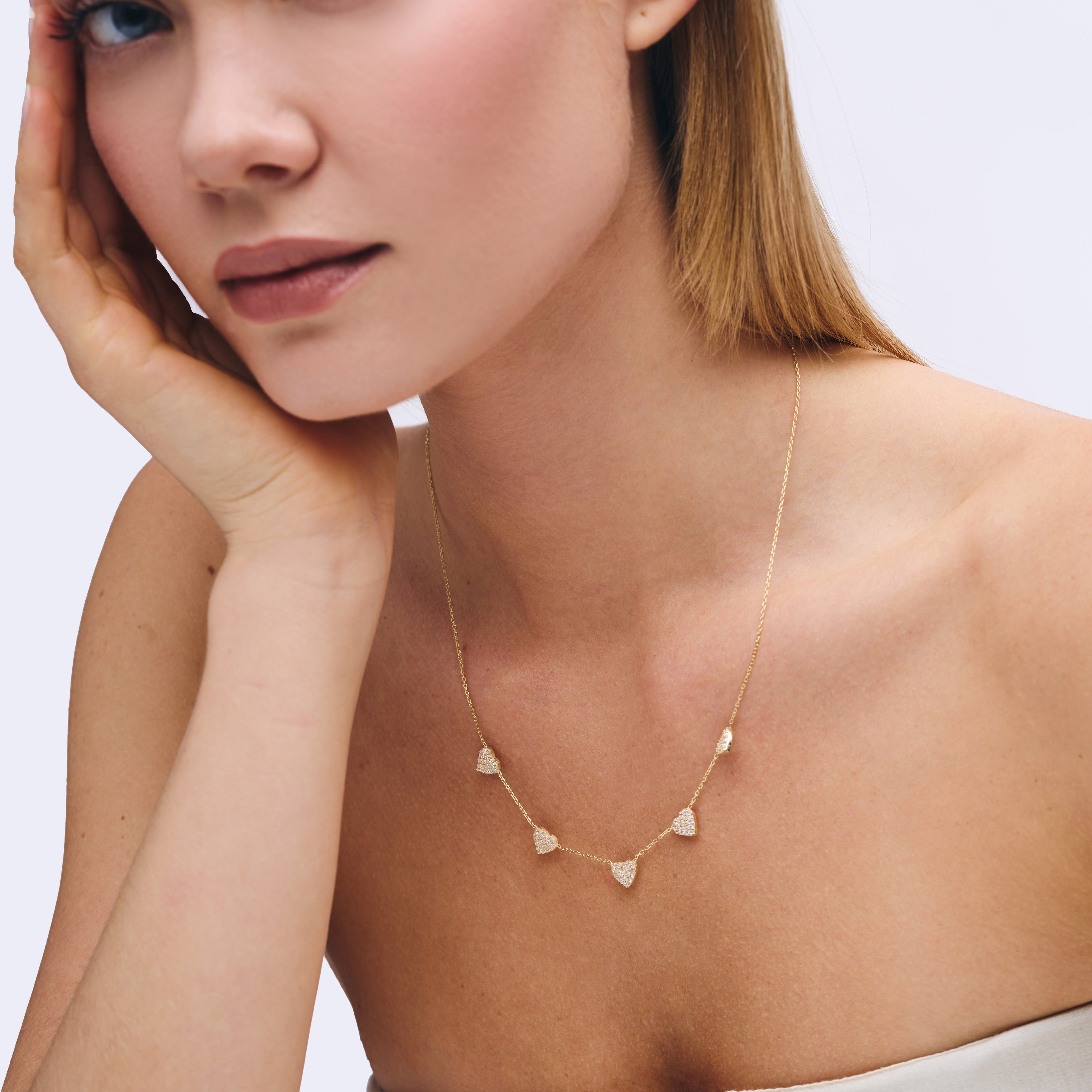 Pavé Heart Station Necklace