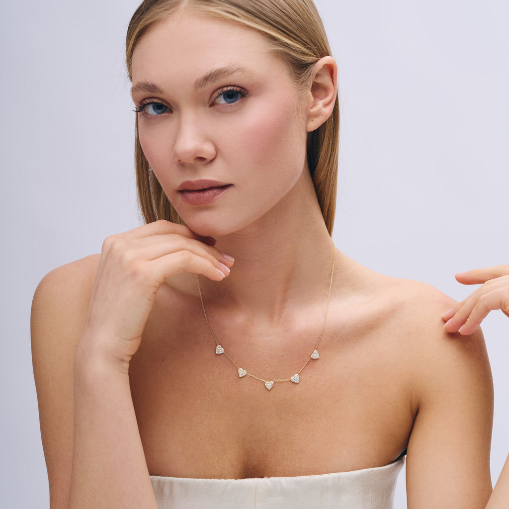 Pavé Heart Station Necklace