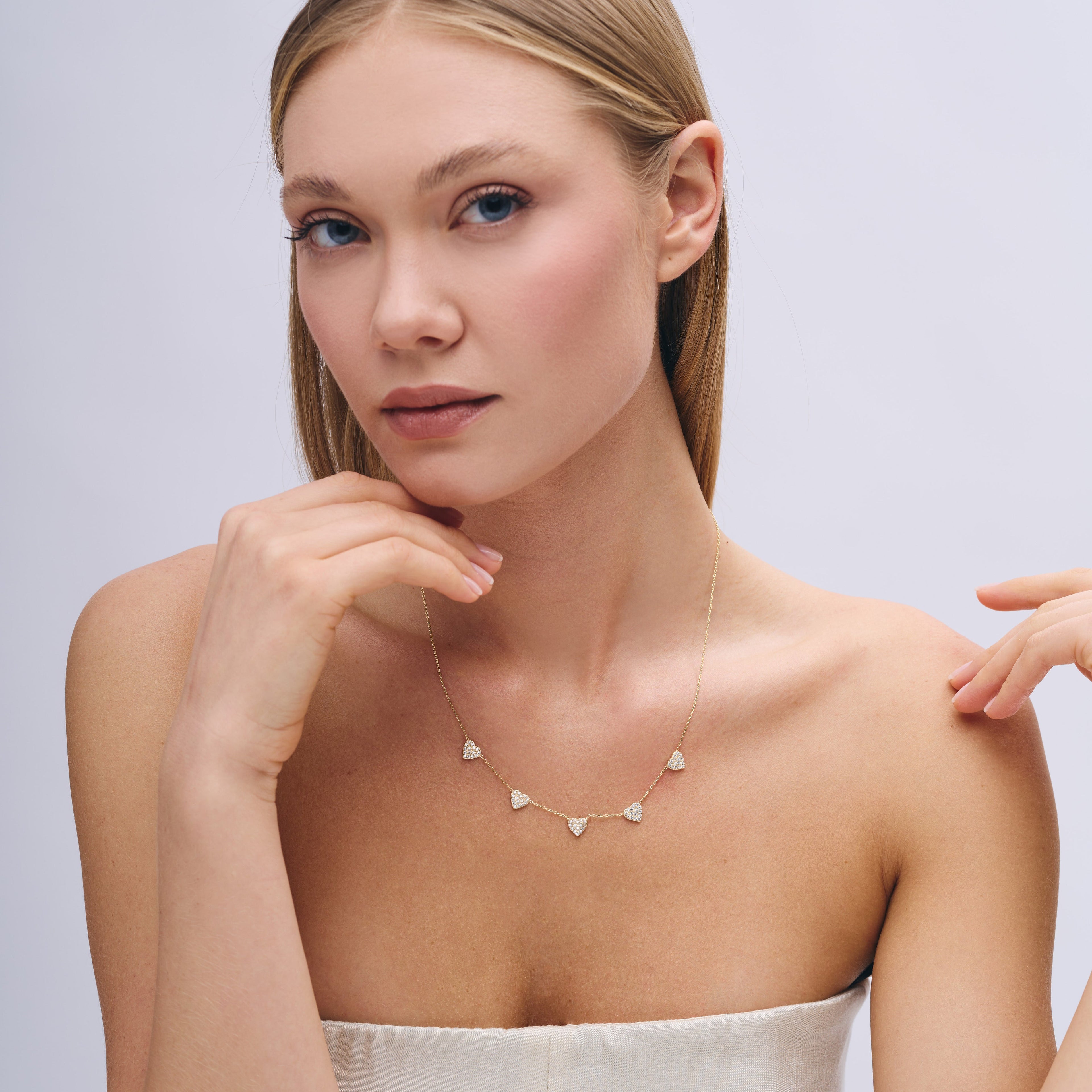 Pavé Heart Station Necklace