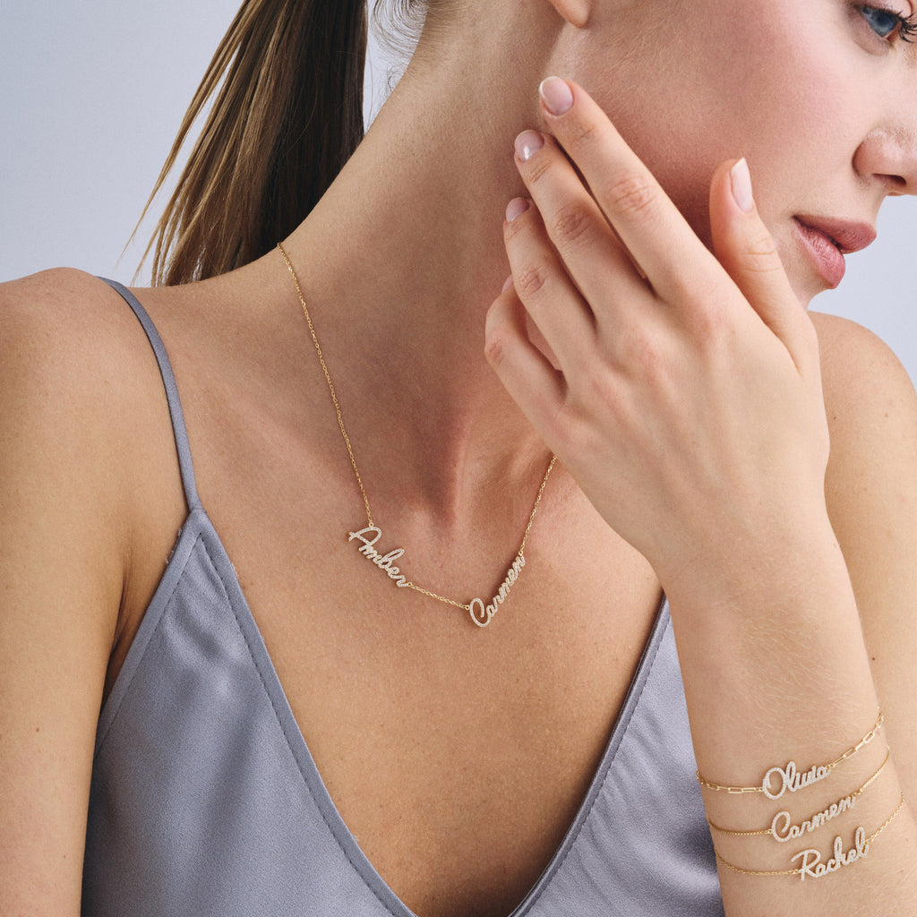 Pavé Multi Name Script Necklace
