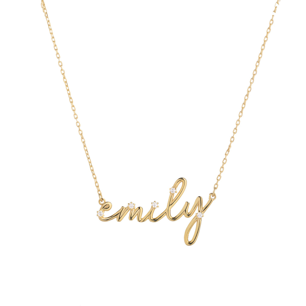 Starry Script Name Necklace in 14K Solid Gold Cable Chain