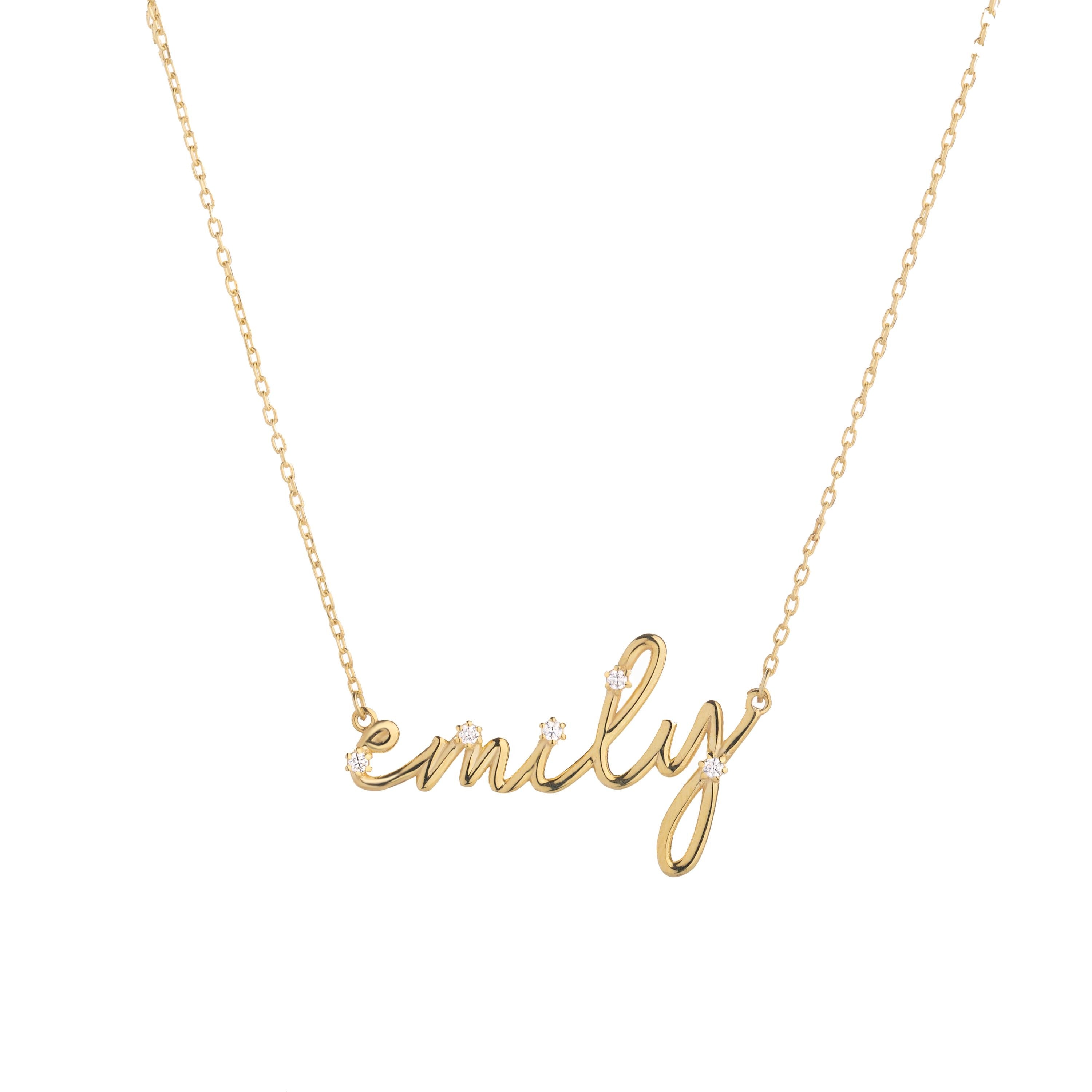 Starry Script Name Necklace in 14K Solid Gold Cable Chain