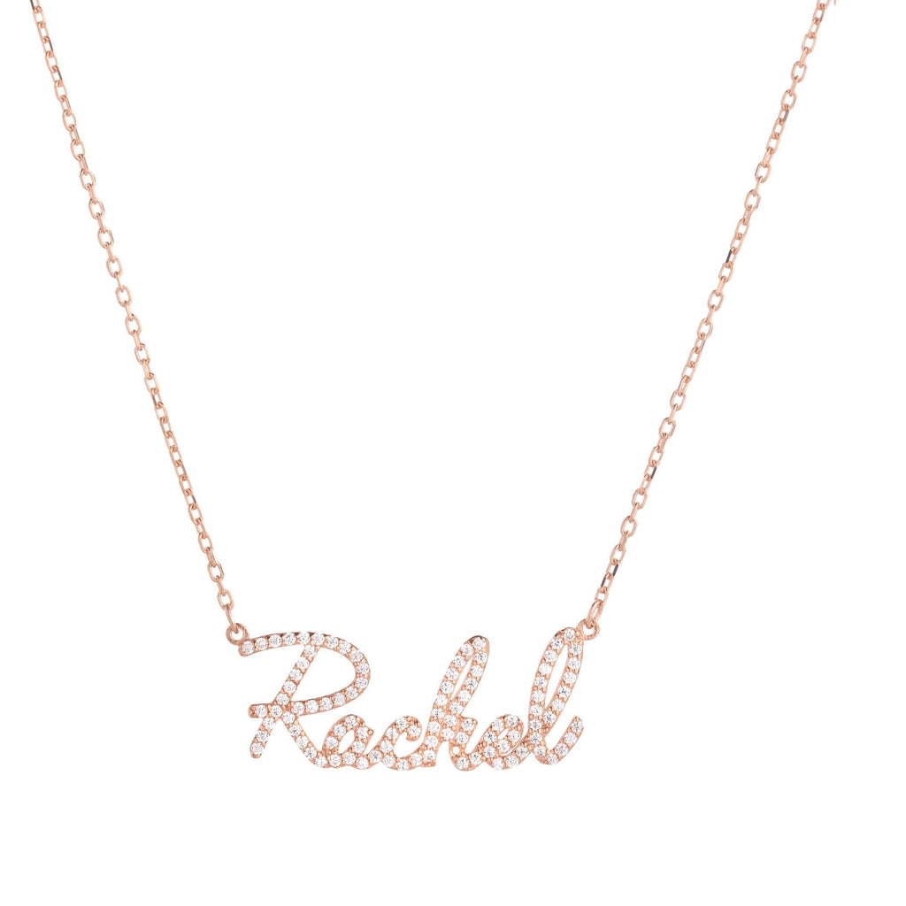 Pavé Name Necklace in 14K Solid Gold Cable Chain