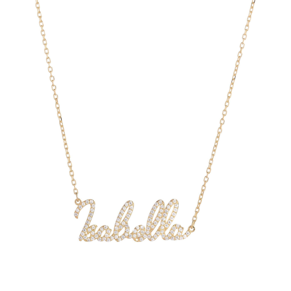 Pavé Name Necklace in 14K Solid Gold Cable Chain