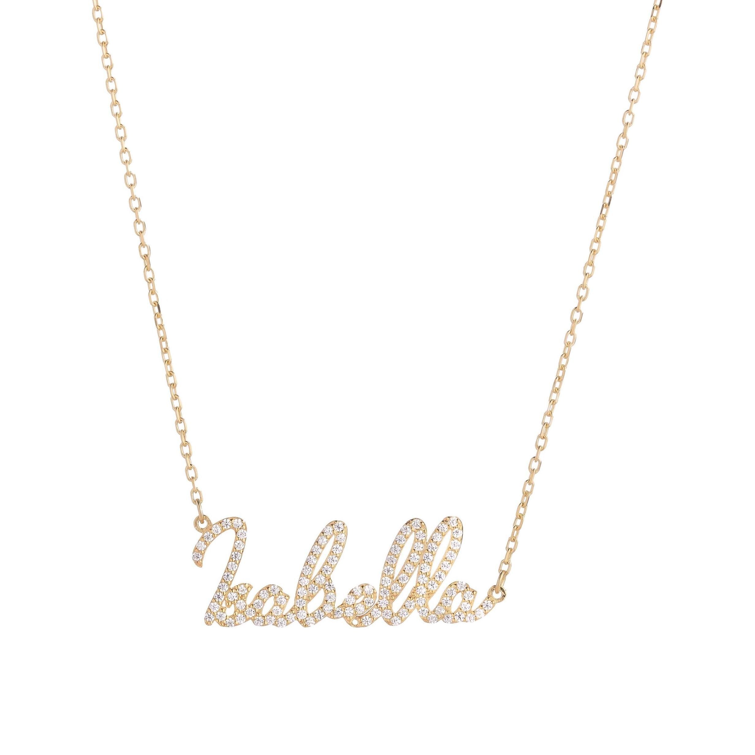 Pavé Name Necklace in 14K Solid Gold Cable Chain
