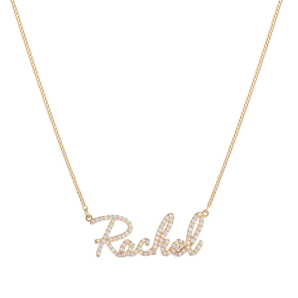 Pavé Name Necklace in 14K Solid Gold Curb Chain